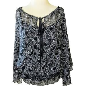 NICOLE MILLER Black Sheer Sparkle Bell Top Women's Size Medium Occasion